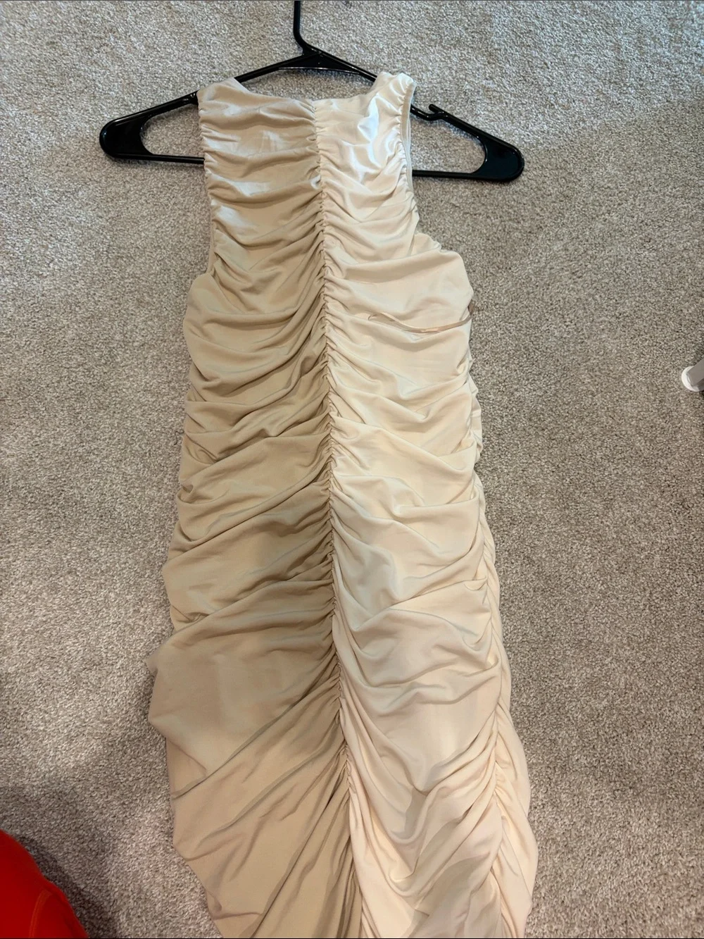 Abercrombie & Fitch Two-Tone Ruched Maxi Dress in Cream and Tan